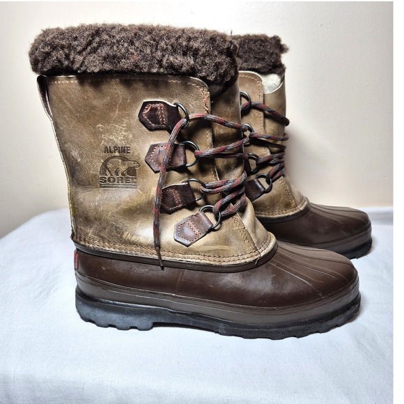 Sorel Shoes - Vintage 90s Sorel Alpine brown leather fleece lined snow boots women's 9